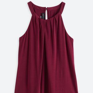 FORTUNE + IVY Burgundy Overa Pleat Neck Knit Top, Size Large